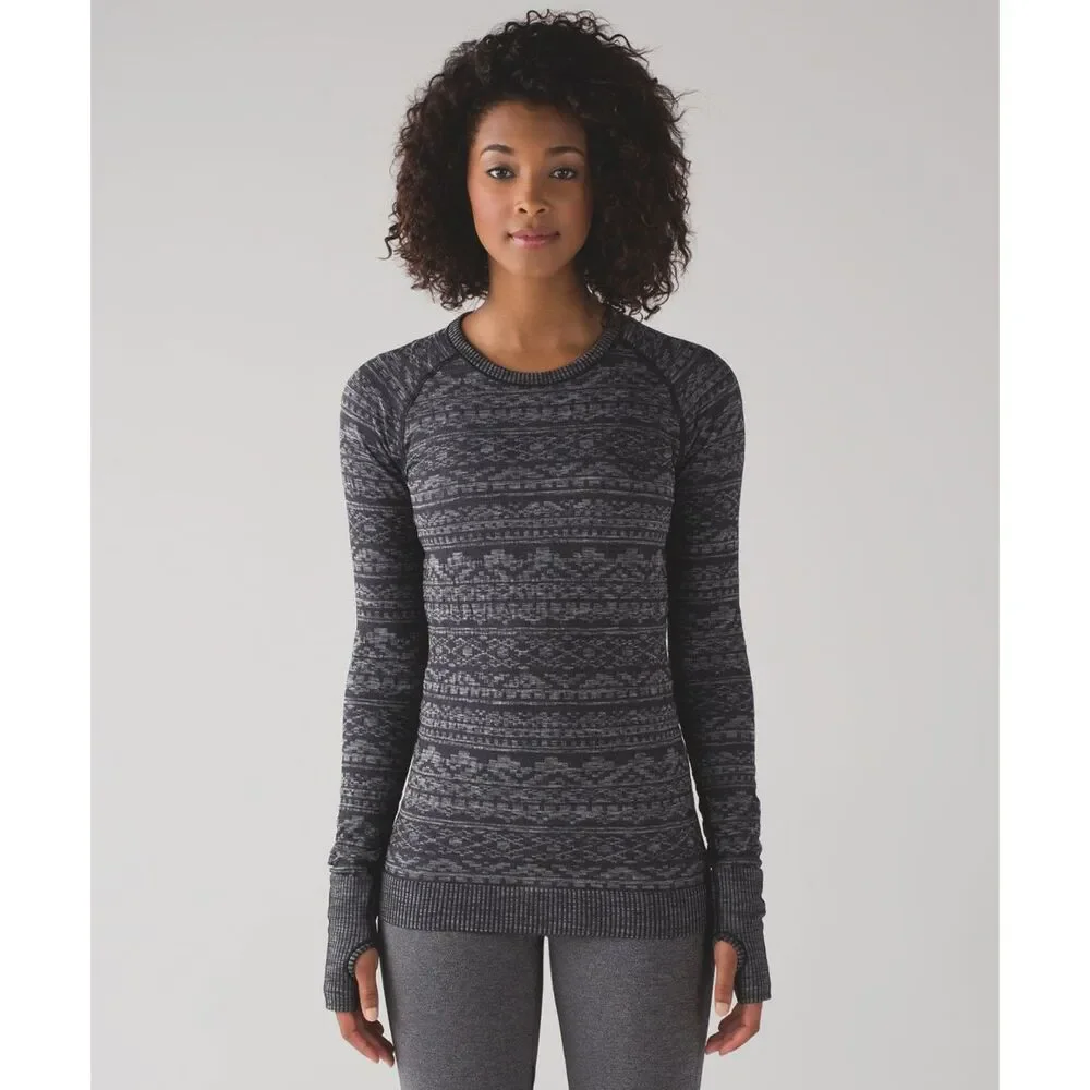 Lululemon Womens 4 Rest Less Pullover Top Heathered Black VGUC Athleisure